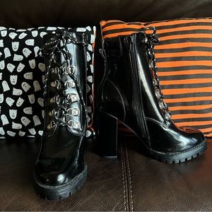 BOOHOO LACE UP HEELED COMBAT BOOTS